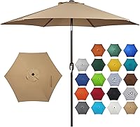 Blissun 7.5 FT Patio Umbrella with Push Button Tilt Crank, UV Protection & Air Vent - Tan Outdoor Yard Market Shade