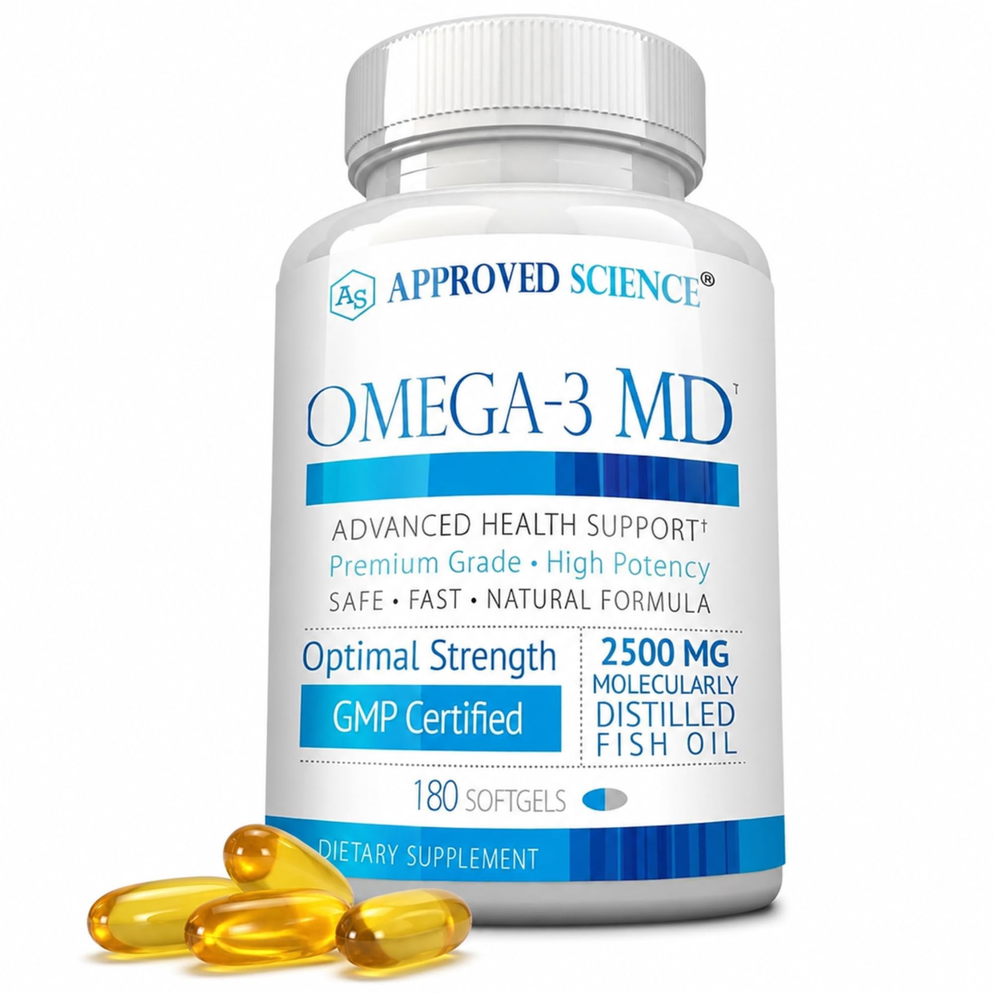 Omega-3 MD - EPA & DHA Supplement - 2500mg Omega 3 Fish Oil for Heart Health, Brain Support, Joint Comfort, & Overall Wellness - 1 Bottle - 3 Month Supply 180 Count (Pack of 1)