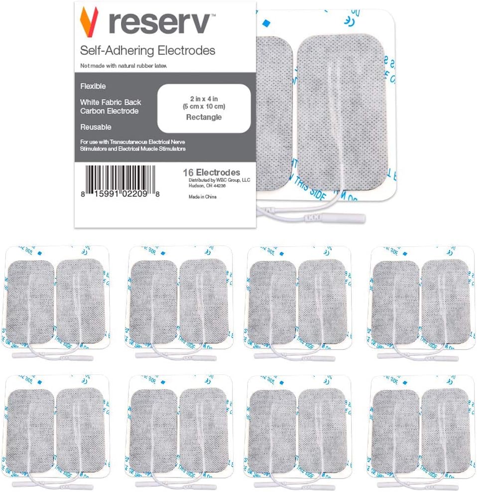 reserv 2" x 4" Rectangle Premium Re-Usable Self Adhesive Electrode Pads for TENS/EMS Unit, Fabric Backed Pads with Premium Gel (White Cloth and Latex Free) (16 Electrodes)
