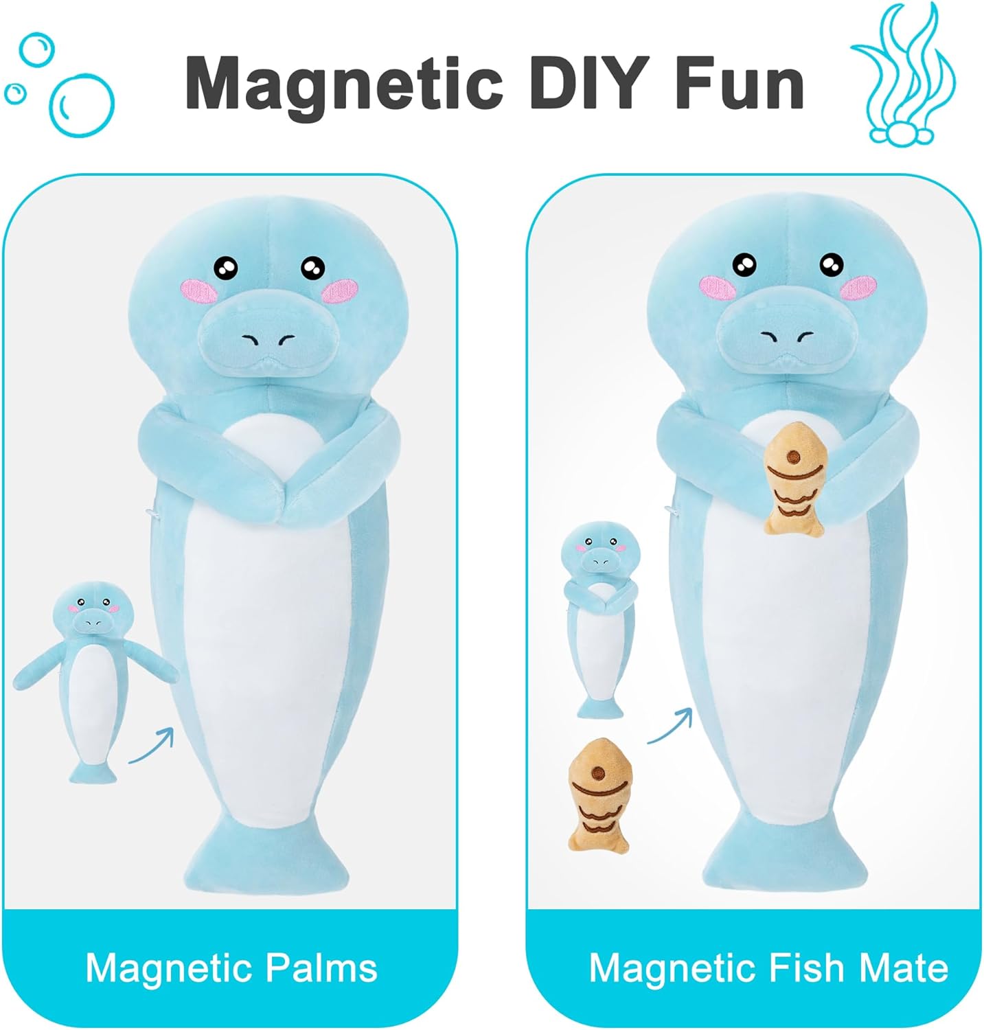 Heating Pad Stuffed Animal Manatee, Cute Heating Pad for Period Cramps, USB Powered Electric Heating Pad Plush Toy for Pain Relief, Soft Portable Heated Animal Gift for Women Kids, Easter Gifts, Blue