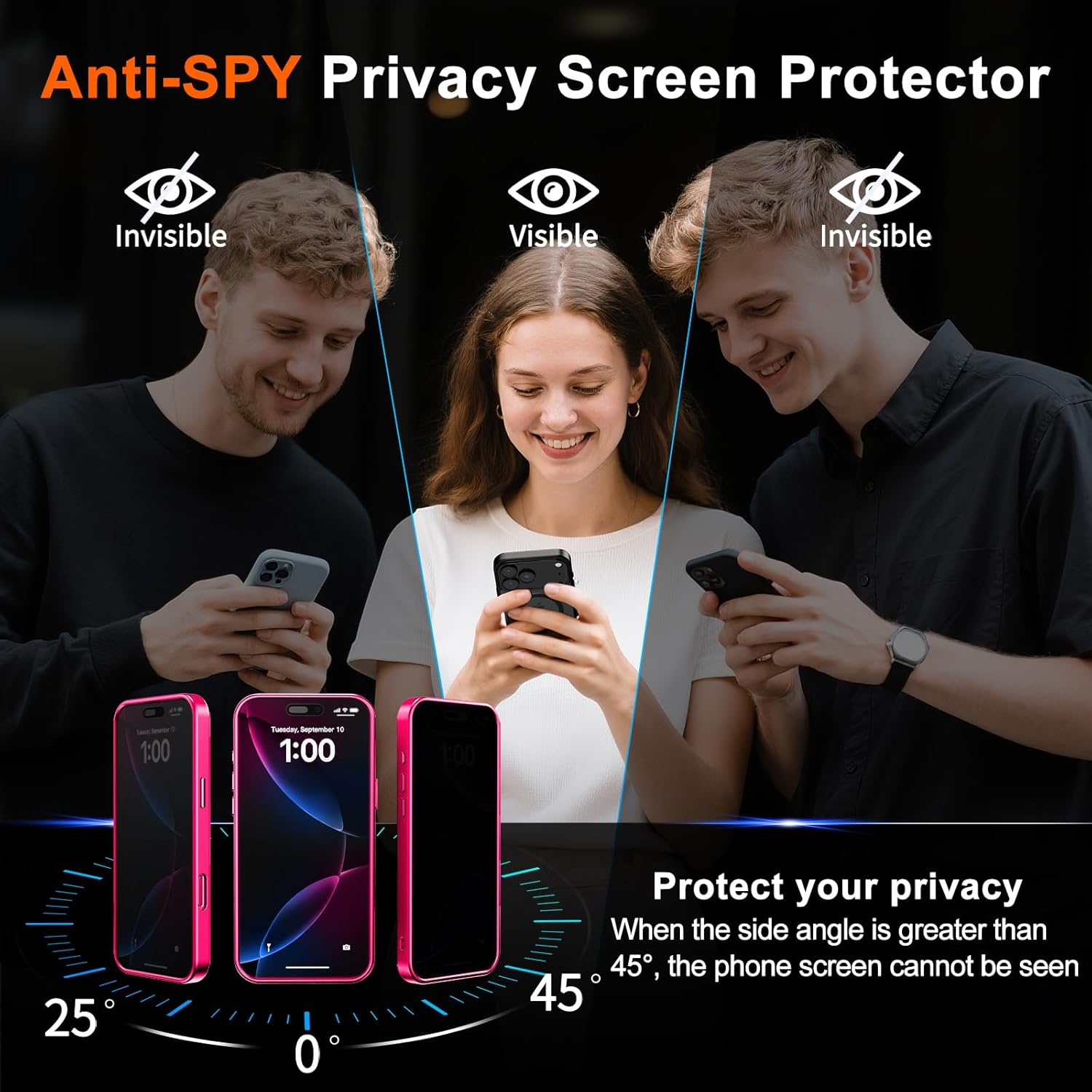 for iPhone 16 Pro Max Case with Privacy Screen Protector and Camera Protection Compatible with MagSafe Magnetic Matte Shockproof Phone Cover for iPhone 16 Pro Max Women/Girls, Hot Pink - Image 7