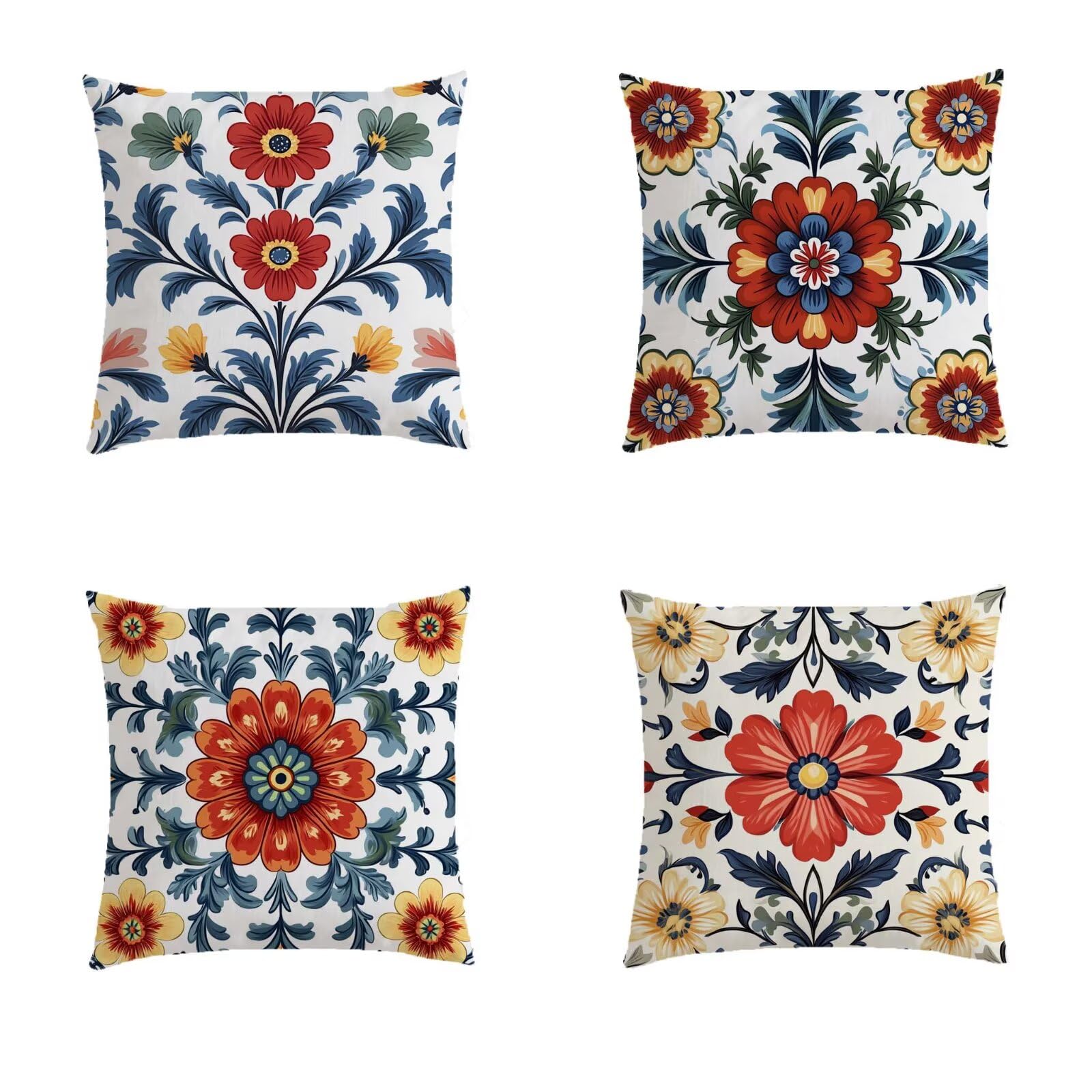 Housse de coussin 80x80cm fermeture eclair invisible lot de 4 rouge