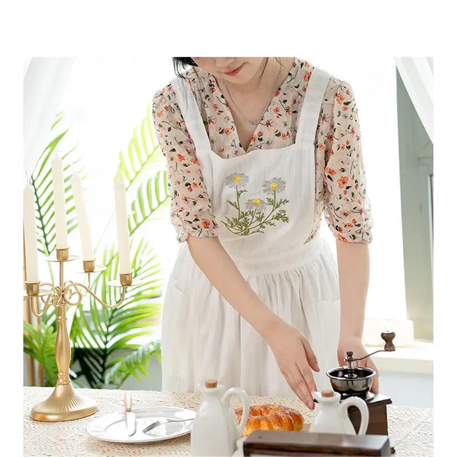 Delantales de verano estilo pastoral retro algodón fino jacquard for mujer, for hornear, for vestido, floristería, jardín, fiesta té