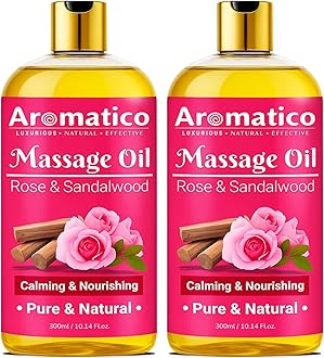 AROMATICO Rose Sandalwood Massage Oil Pack of 2. For Mood Upliftment, Soothing Aroma, Muscle Relaxation & Skin Nourishment, 100% Natural, Non-Sticky - 300ml.