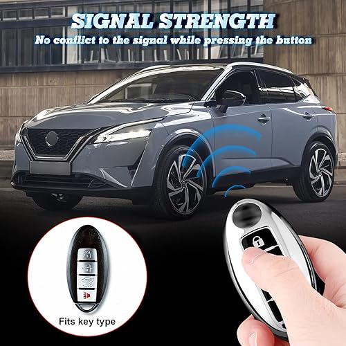 Miniatura 4 de Xotic Tech - Funda de TPU plateada con 4 botones impresos, compatible con Nissan Sentra Versa Armada Leaf Titan Altima GT-R 370Z Maxima Infiniti Q50