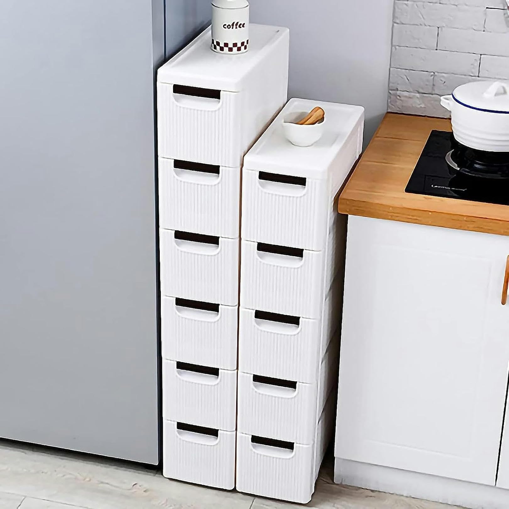 Carrello Portaoggetti Stretto, Armadietto da Bagno Sottile con Cassetto Estraibile, Torre Portaoggetti con Ruote, Torre Portaoggetti in Plastica Organizzatore per Bagno Soggiorno Cucina Corr