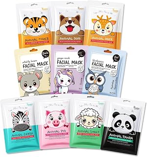 Wimode 10 Pack Kids Face Mask Spa,Animal Character Sheet Facial Mask for Kids Skin Care Deep Hyrating,Girls Night Party Fa...