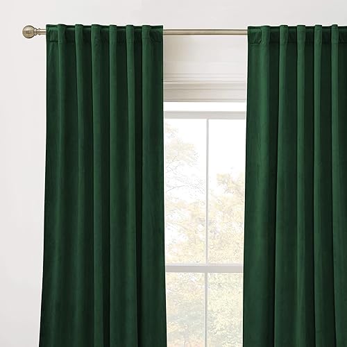 Miniatura 2 de RYB HOME Cortinas de terciopelo verde cazador de 72 pulgadas de largo, cortinas opacas con aislamiento térmico, tratamiento de ventana, decoración