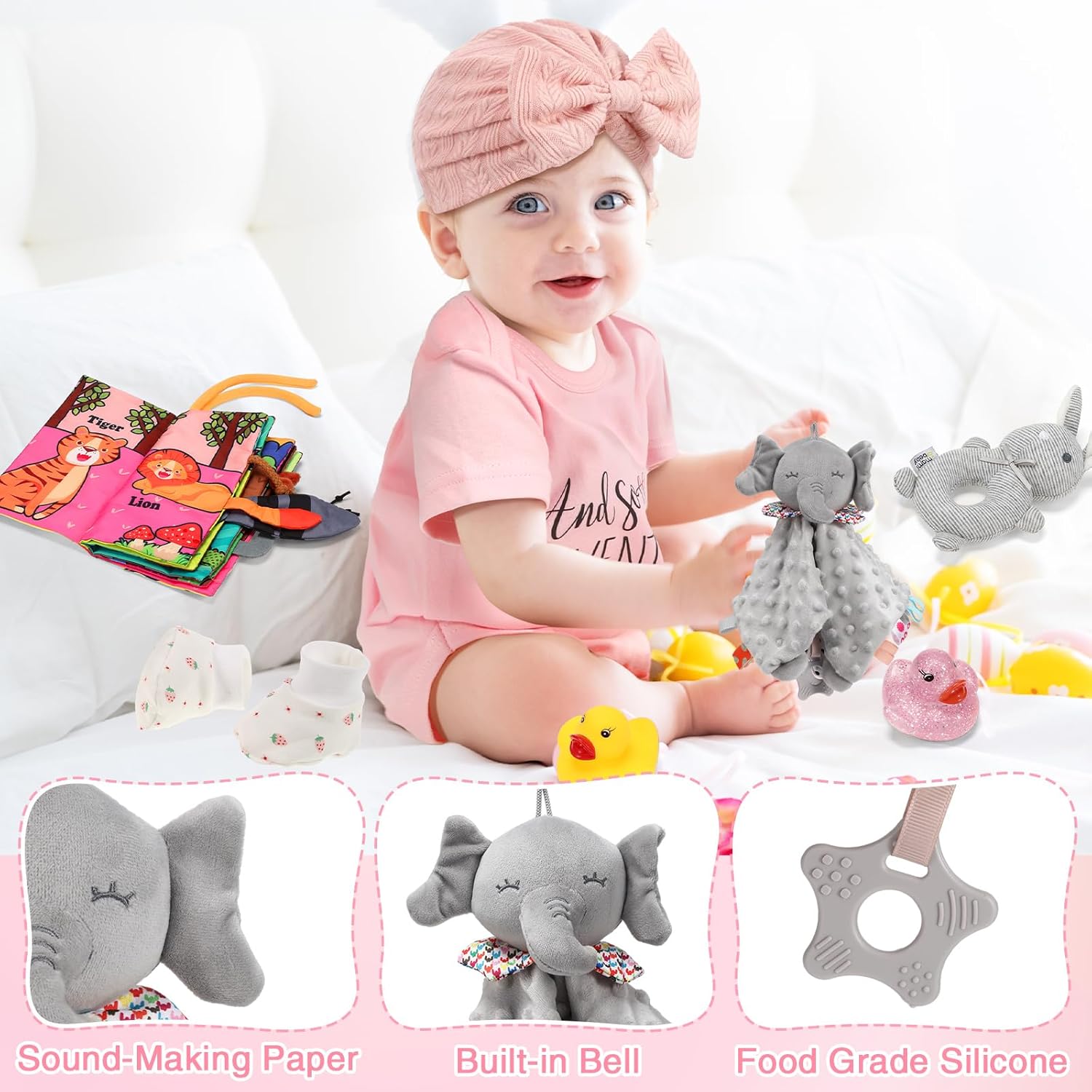 Zopeal 22 Pcs Deluxe New Baby Gift Basket, Baby Shower Gifts Essentials Stuff for Girls Newborn Baby Girls Gift Set for Expecting Moms Gifts Diaper Caddy Organizer - Image 6