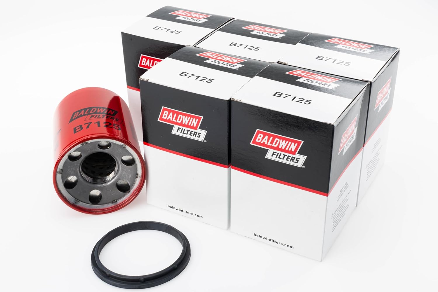 Baldwin B7125 Spin-on Full Flow Lube Oil Filter, Heavy Duty 12 Micron, Replaces John Deere RE59754, WIX 57243, Donaldson P551352, Fram PH8476 and Fleetguard LF3703 (Pack of 6)