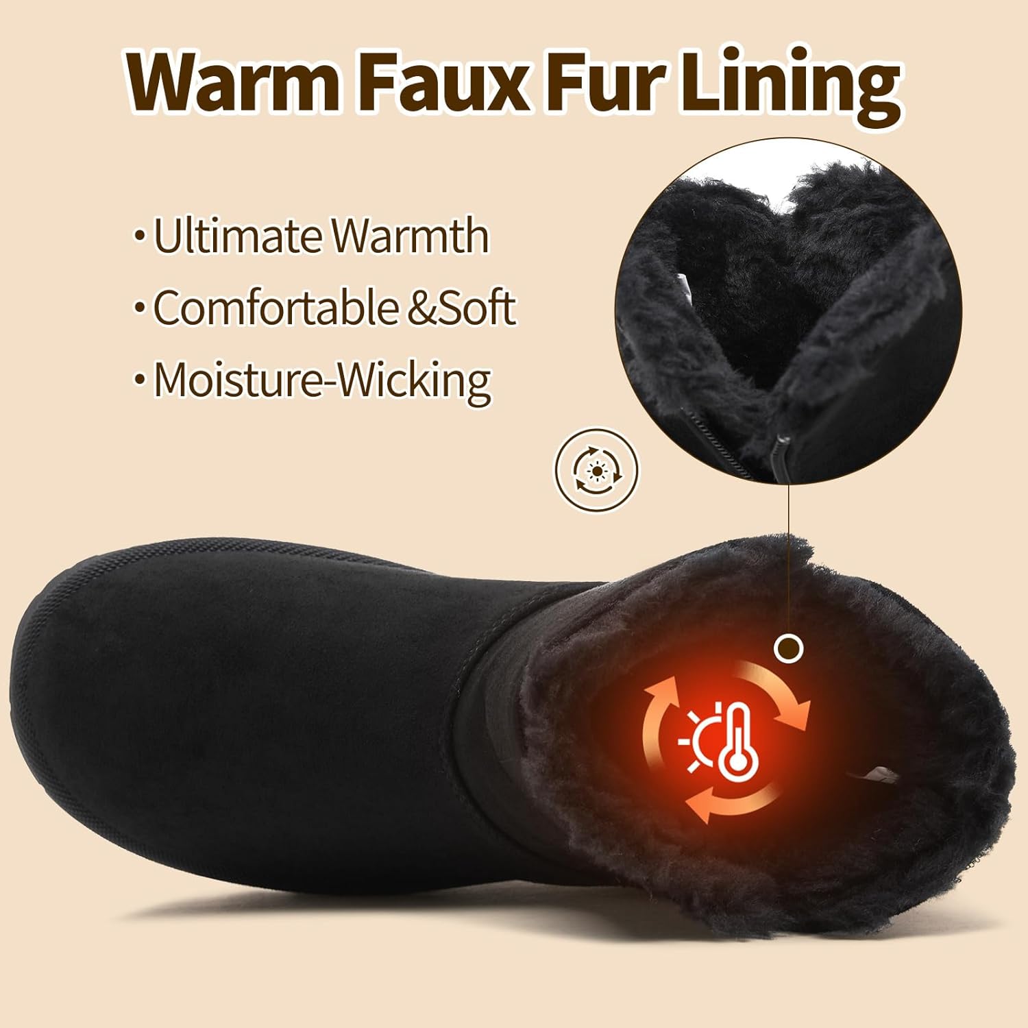 THATXUAOV Womens Ankle Winter Boots, Anti-Slip Suede Mini Boot For Women,Side Zipper Platform Slip On Snow Boots With Fur Lining - Image 4