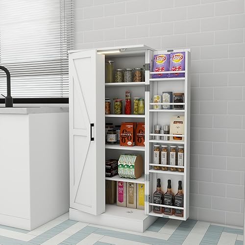 Miniatura 6 de Locsear Armario de almacenamiento de despensa de cocina con LED, armarios de despensa de 50 pulgadas con puertas y estantes, armario de despensa