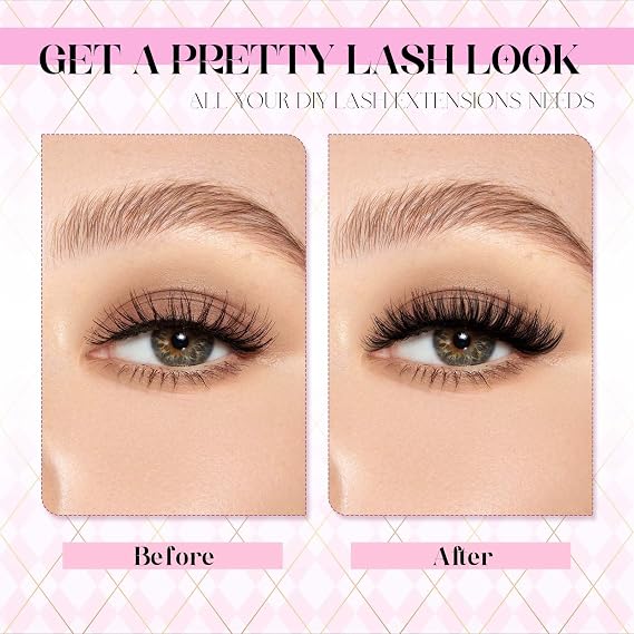 FADLASH Natural Lash Clusters Kit Individual Eyelash Clusters D Curl Eyelash Extensions with Lash Bond and Seal Lash Tweezer for Self Application DIY at Home (40D-0.07D-15-20MIX KIT)