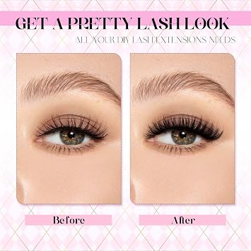 FADLASH Natural Lash Clusters Kit Individual Eyelash Clusters D Curl Eyelash Extensions with Lash Bond and Seal Lash Tweezer for Self Application DIY at Home (40D-0.07D-15-20MIX KIT)