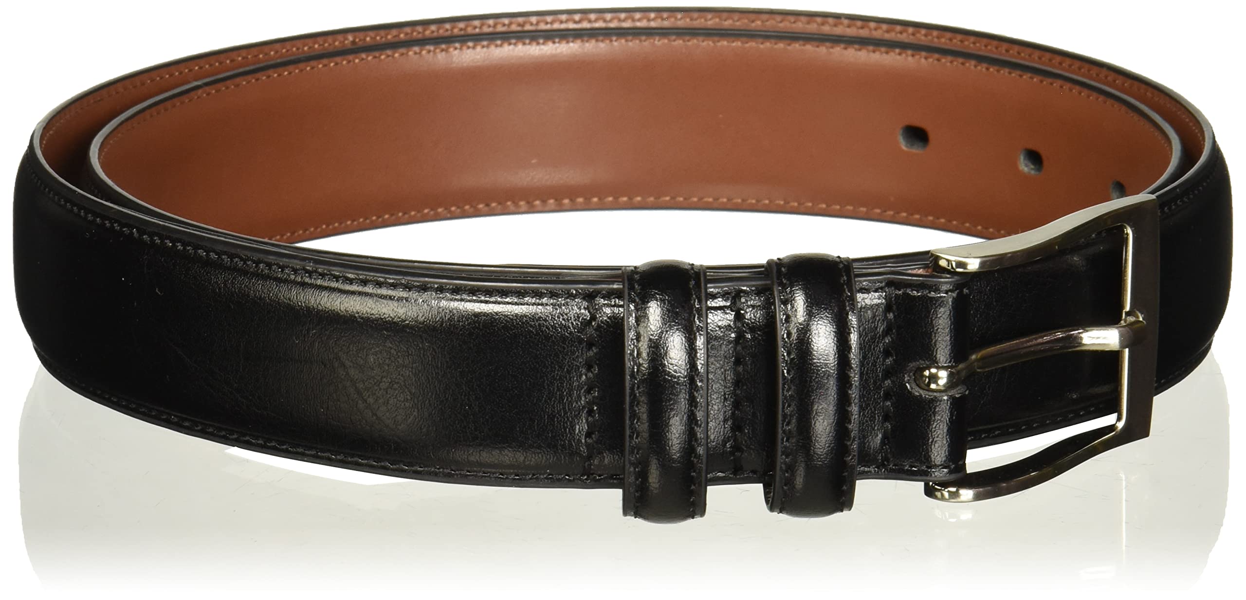 Perry Ellis Hc Milled Big and Tall Men's Leather Belt, with Stitched Edges, Two Loops and Antique Silver Prong Buckle, 001 Black, 38