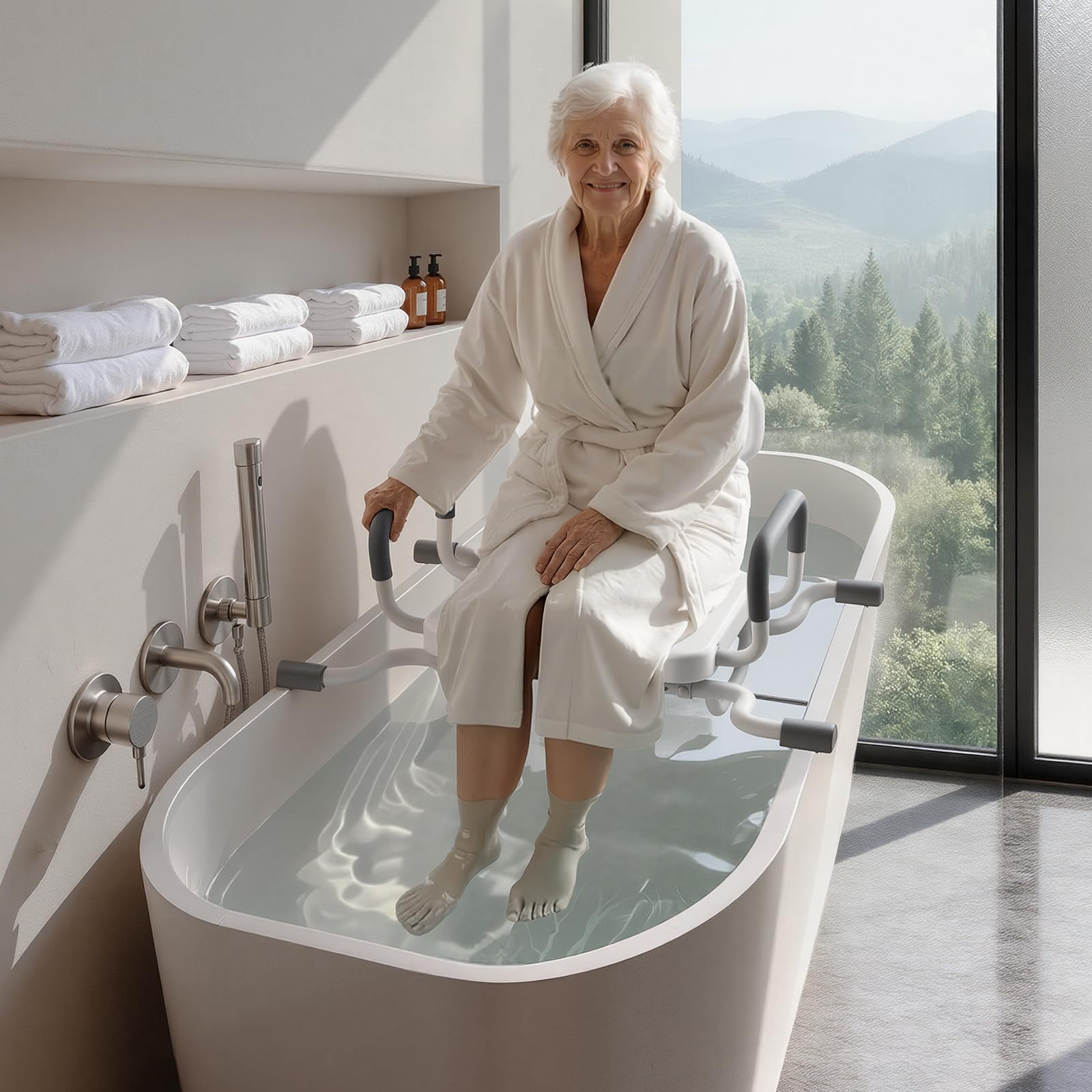VEVOR Tabla de Bañera con Brazos y Respaldo, Asiento de Bañera con Mango Carga de 100 kg, Ancho de 740 mm o 790 mm Silla Giratoria de 360° para Adultos, Personas Mayores, Personas con Discapacidad