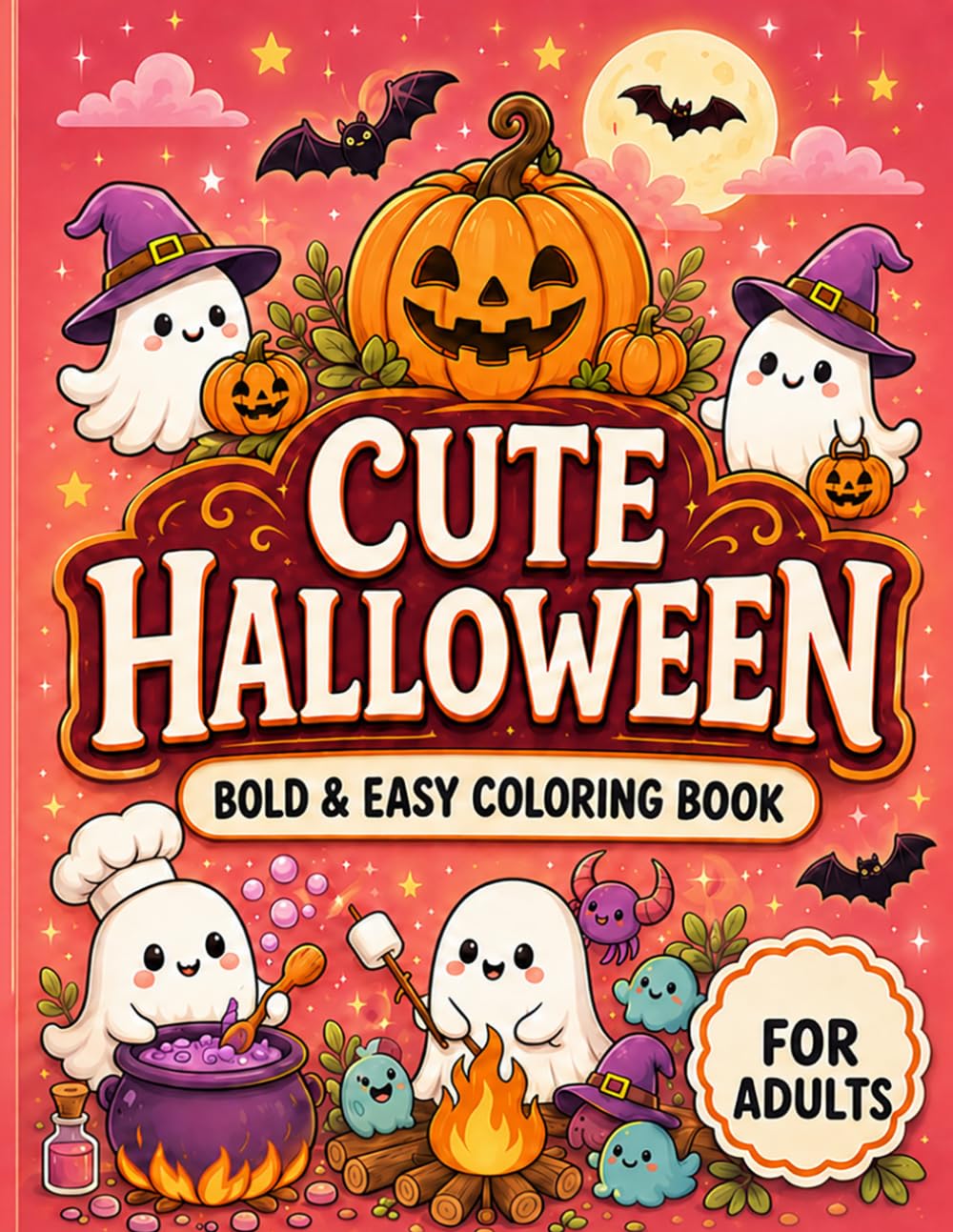 Cute Halloween Coloring Book For Adults: A Halloween Bold and Easy Coloring Book Featuring Adorable Ghosts, Pumpkins, Witches and Spooky Scenes — A Perfect Halloween Gift