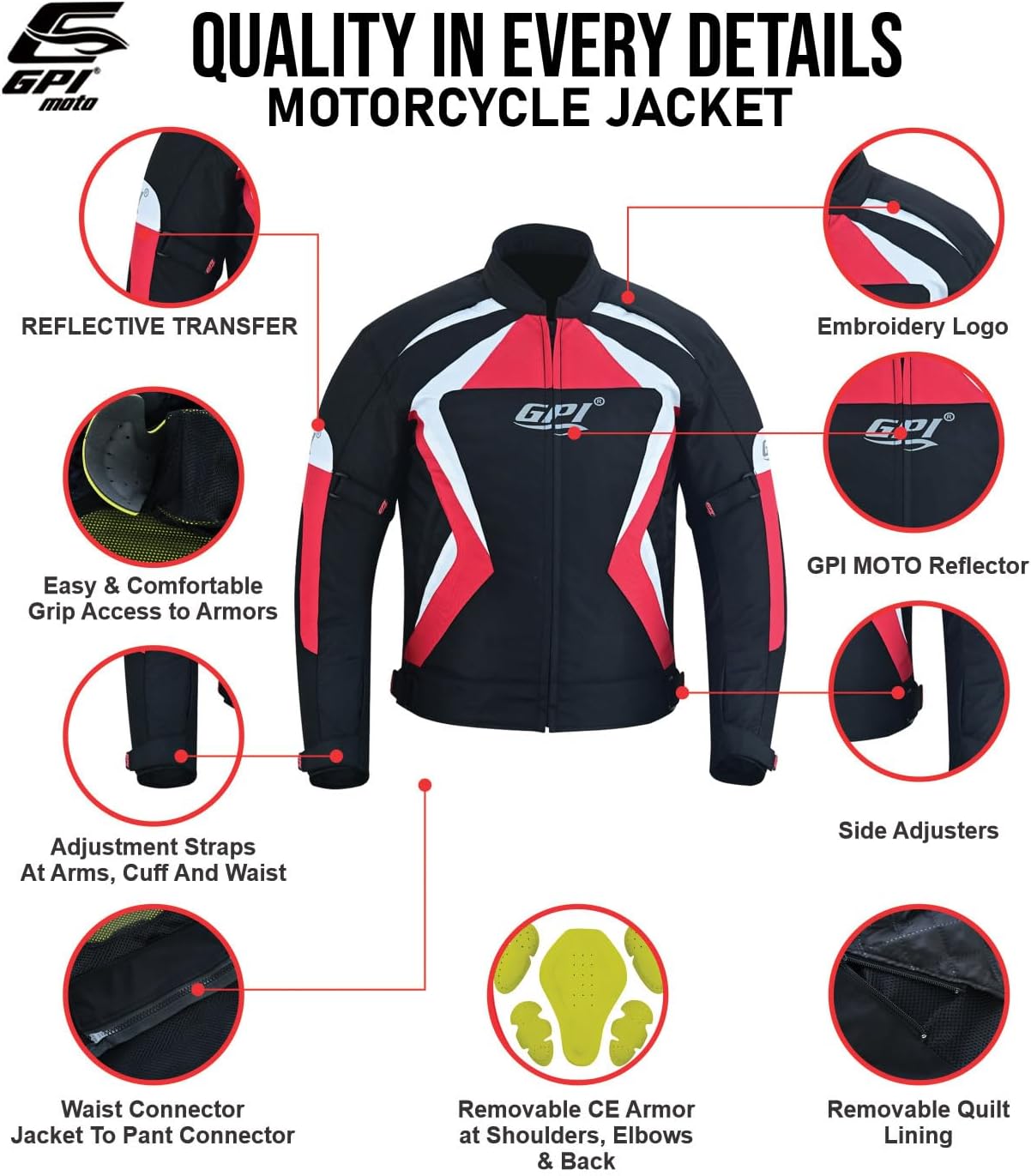 GPI MOTO Dual Sport Motorcycle Jacket – 600D A+ Cordura, Waterproof, CE Armor, Removable Liner for Street & Trail