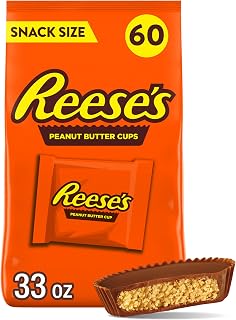 REESE'S Milk Chocolate Snack Size Peanut Butter Cups, 33 oz Bulk Bag (60 Pieces) - Iconic Candy for Parties & Snacking