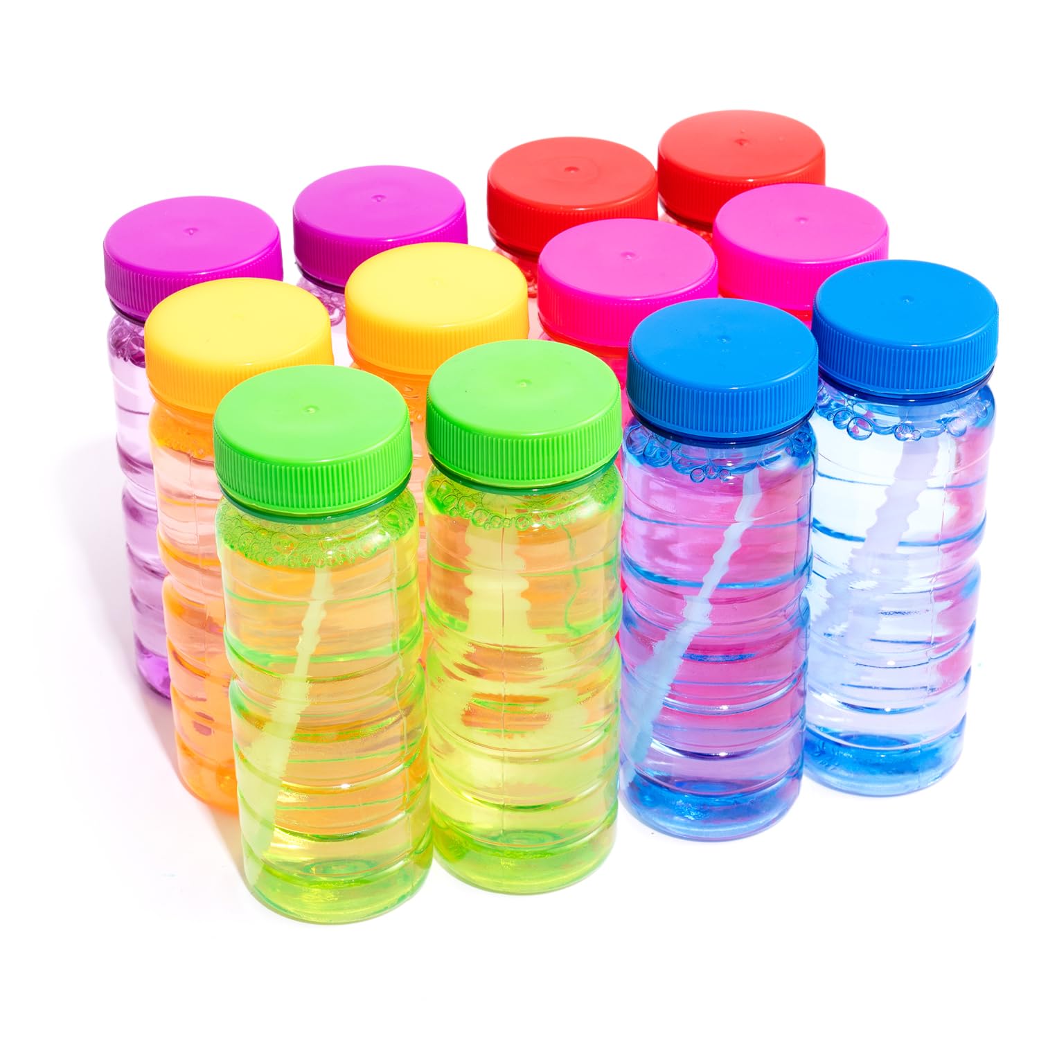 12 PCS 4oz Bubble Solution Liquid with 5-Hole Wand and 12 Bag 10ml Concentrate Refill Solution, Non Toxic, Easy-Grip Bubble Summer Bubbles Maker Toy for Kids, Party Favor Toy