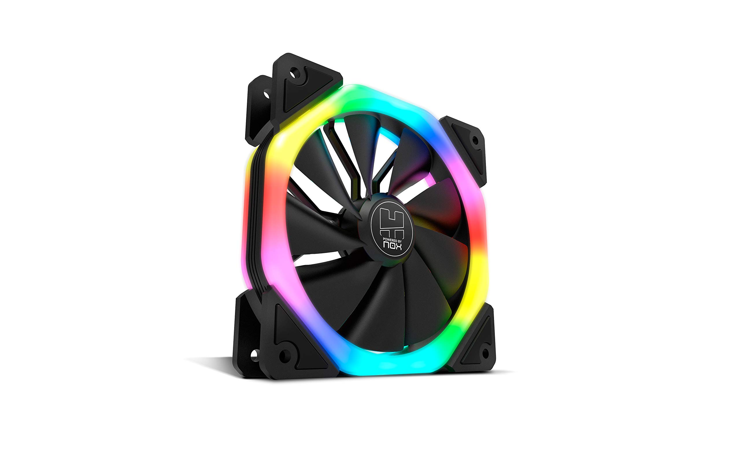 NOX XTREME PRODUCTS NXHUMMERDFAN PC Fan 120mm Dual Ring RGB Rainbow LED Ultra Quiet with Anti-Vibration Rubber Pads, Large Airflow, 6 Pins, Black