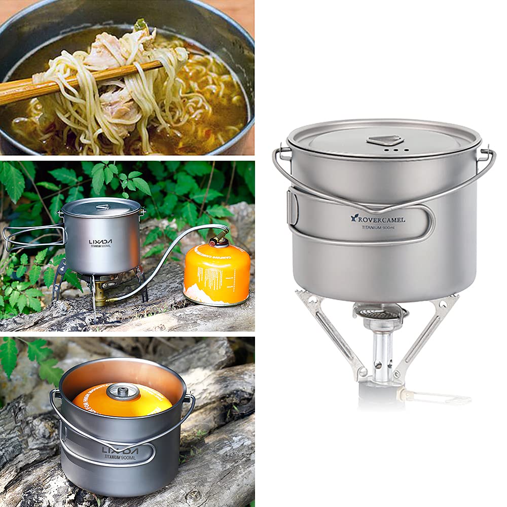 750 ml / 900 ml / 1100 ml Olla de Titanio Ultraligera Taza de Agua con Tapa y asa Plegable al Aire Camping Cocina Picnic