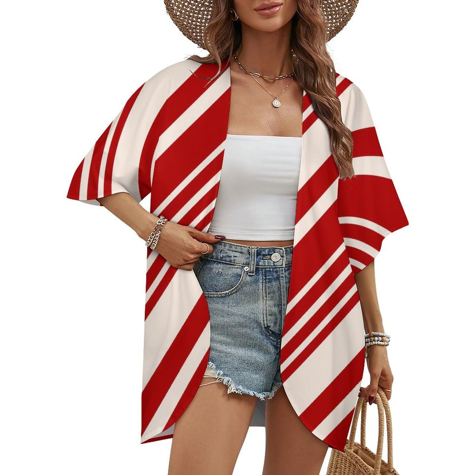 Black and White Tie Dye Painted Womens Cardigan Coat Casual Tops Half Sleeves Loose Cover Up