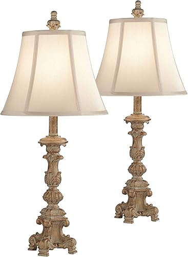 Regency Hill Elize - Juego de 2 lámparas de mesa tradicionales francesas estilo campestre vintage lavado blanco de 26.5 pulgadas de alto para sala