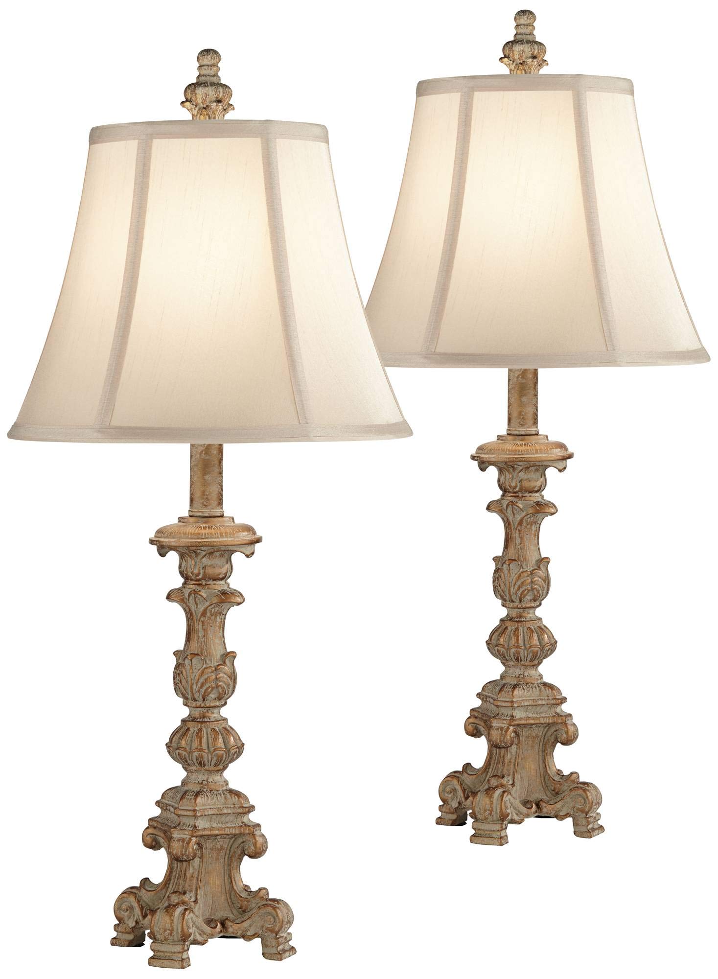 Regency Hill Elize Traditional French Country Style Vintage White Washed Candlestick Table Lamps 26.5" High Set of 2 Bell Shade for Living Room Bedroom House Bedside Nightstand Home Office