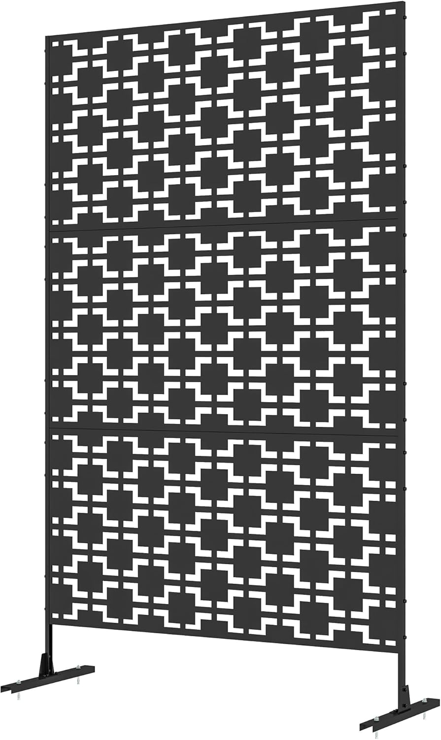Outdoor Privacy Screen with Steel Frame and Grid Design for Yard Decoration and Plant Support