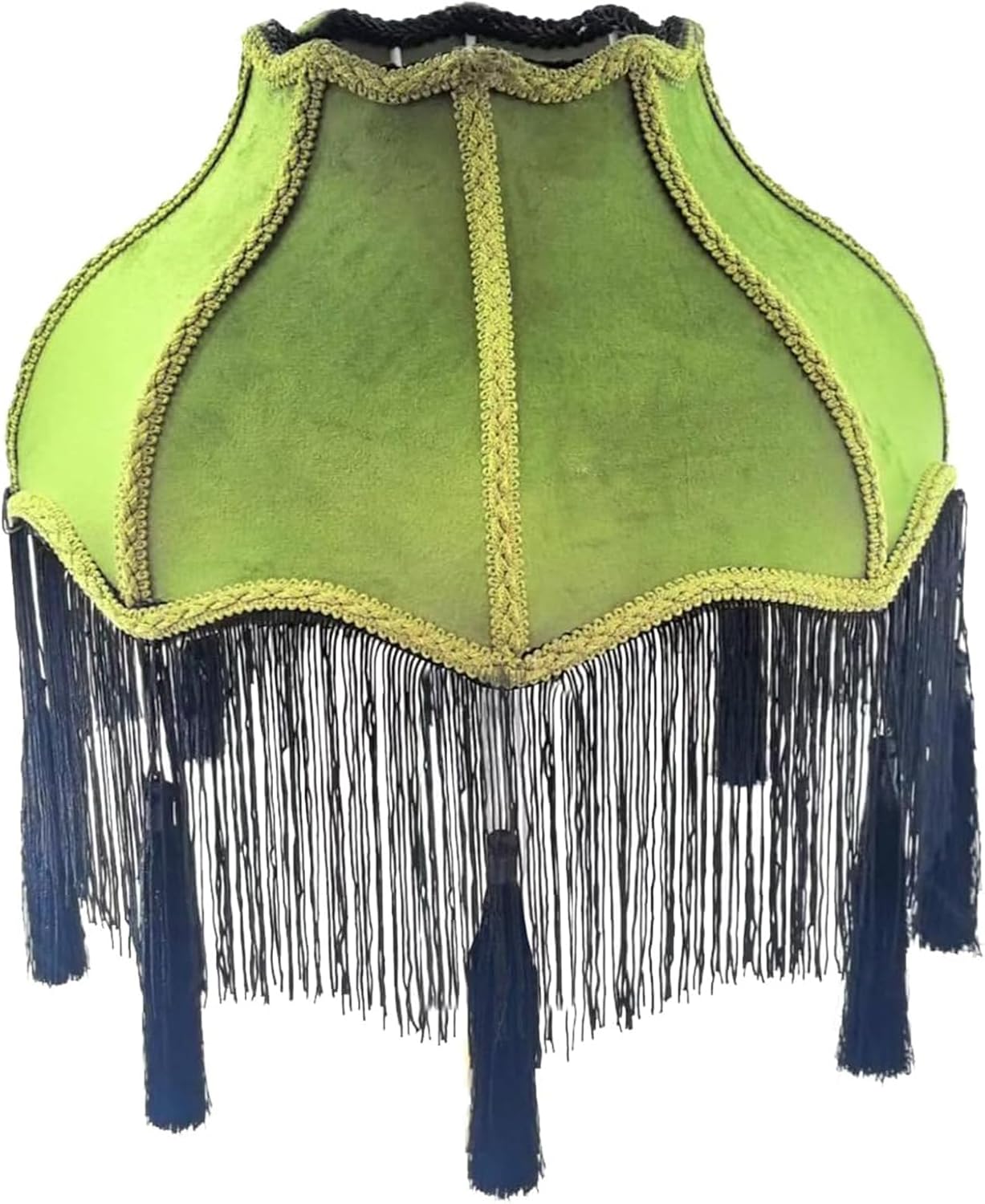Victorian Lamp Shade, Tassel and Fringe,5.5"x12"x13" Style Bell Shape Scallop velvet top replacement lamp,Floor and Bedside Lamps (Olive Green)
