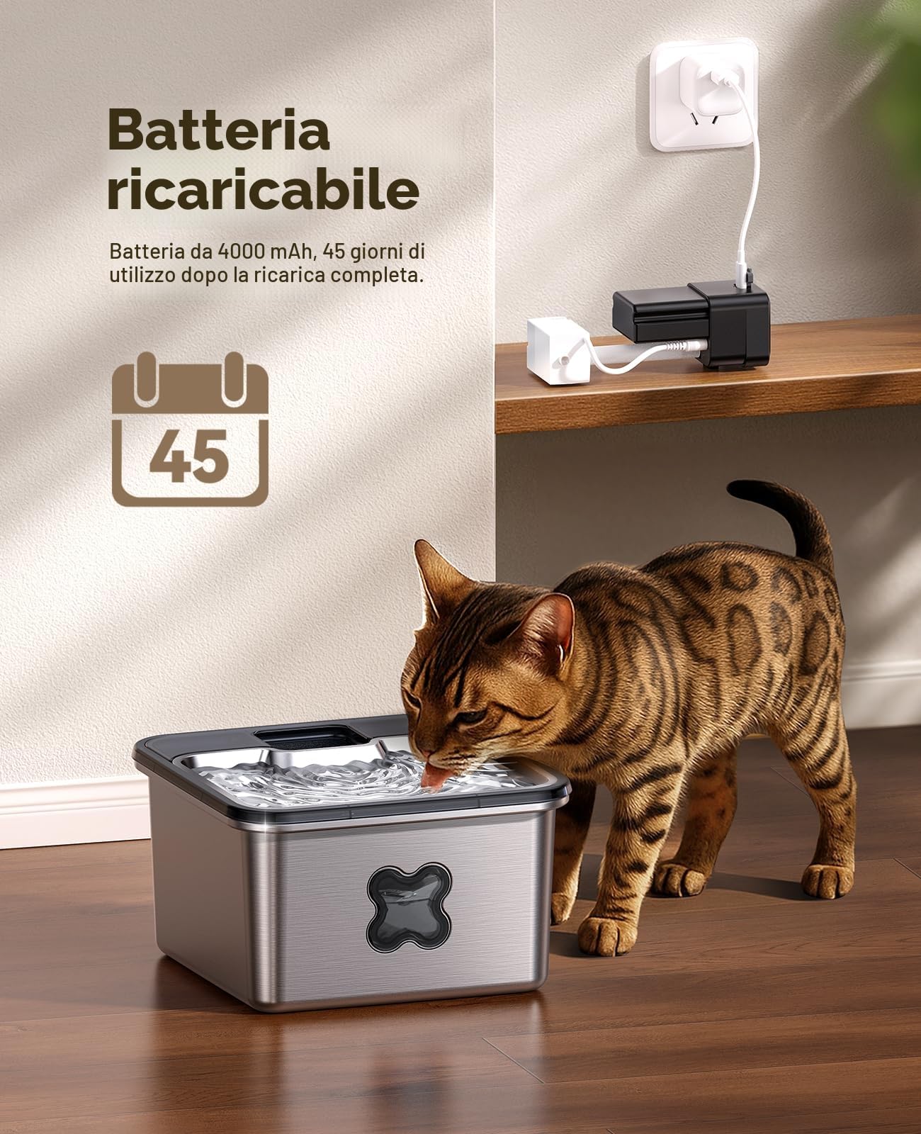 FEELNEEDY Fontanella per Gatti senza Fili, 3.2L Fontana per Gatti Acciaio Inox con Sensore di Movimento, Lavabile in Lavastoviglie, Visualizzazione del Filtro, 4000 mAh Batteria | FEELNEEDY Fontana trasparente per animali domestici, a batteria, sensore di