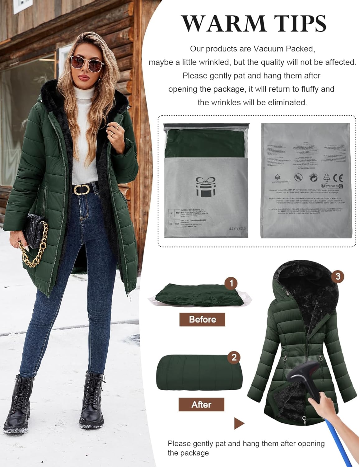 Women's Winter Fleece Warm Coat Windproof Slim Fit Long Down Jacket Hooded Thicken Outerwear with Pockets - Image 7