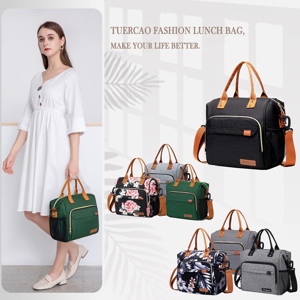 TuErCao Borsa termica per il pranzo per adulti, per donne, per lavoro, a prova di perdite, morbida, per spiaggia, viaggi, picnic, verde scuro