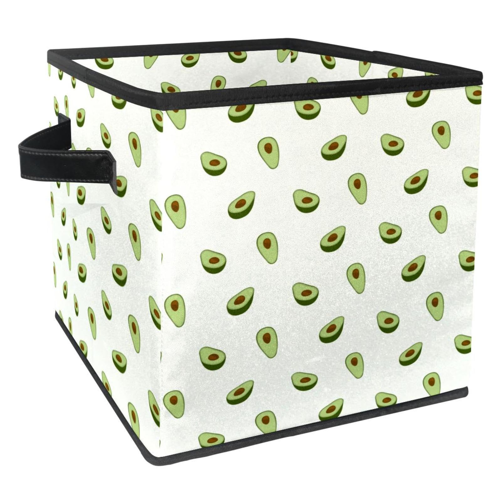Boîte de rangement cube en tissu pliable 30cm avec poignées et motif avocat pour placard