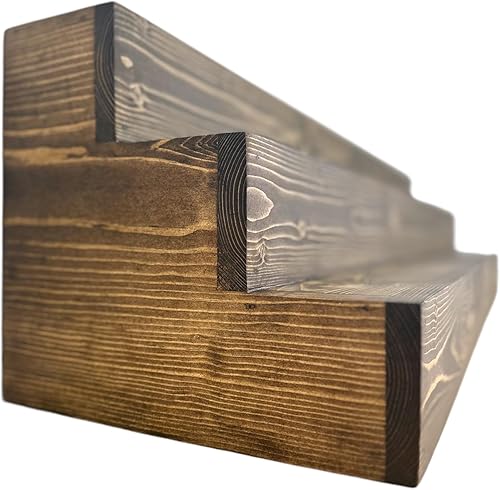 Miniatura 7 de Handmade Tiered Display Shelving - Three Tier Bar Display - Bar Organizer - Liquor Bottle Display (12" without Back, Dark Walnut)