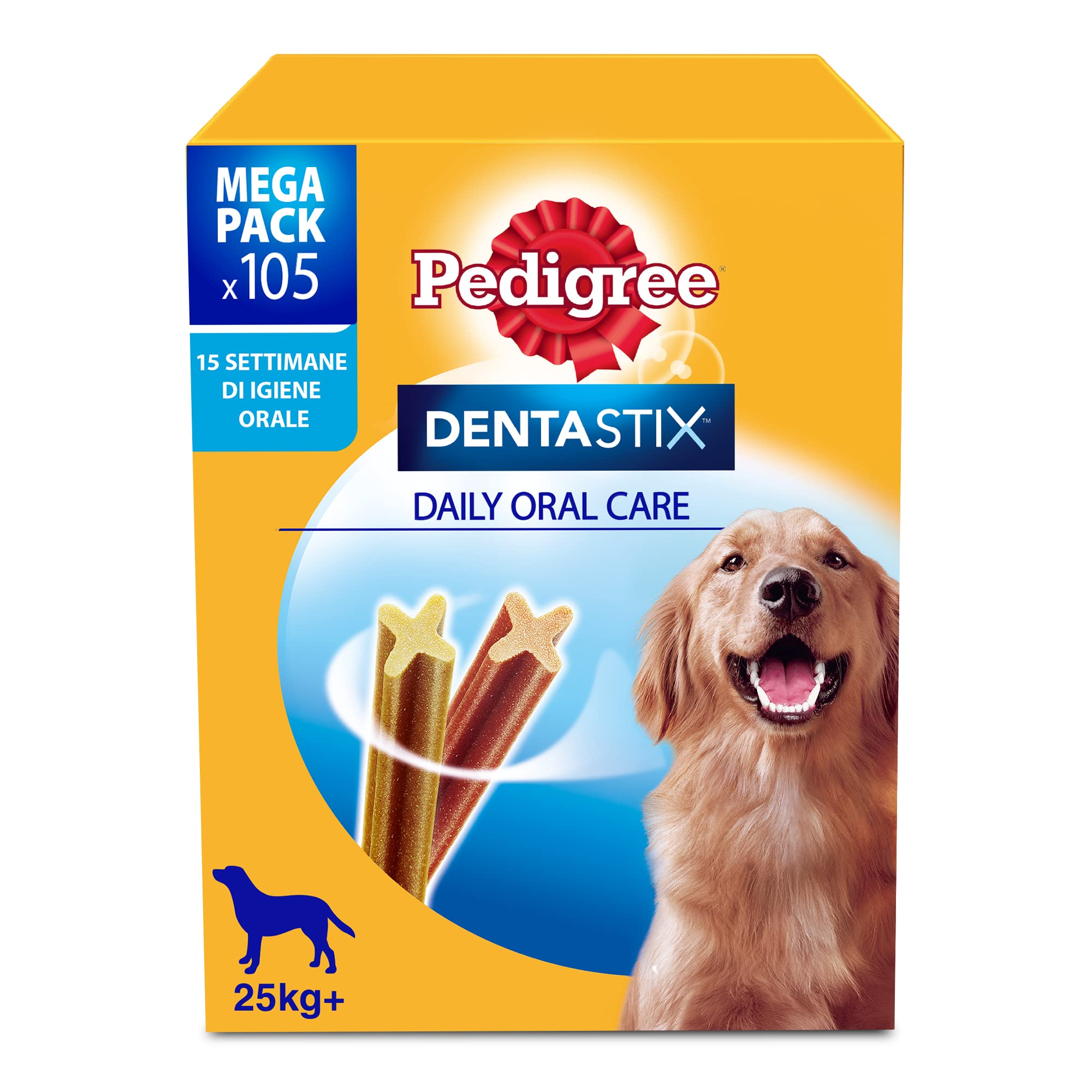 Pedigree Dentastix Snack do higieny jamy ustnej (Duży pies +25 kg), 270 g 105 sztuk - 15 opakowań po 7 sztuk (105 sztuk)