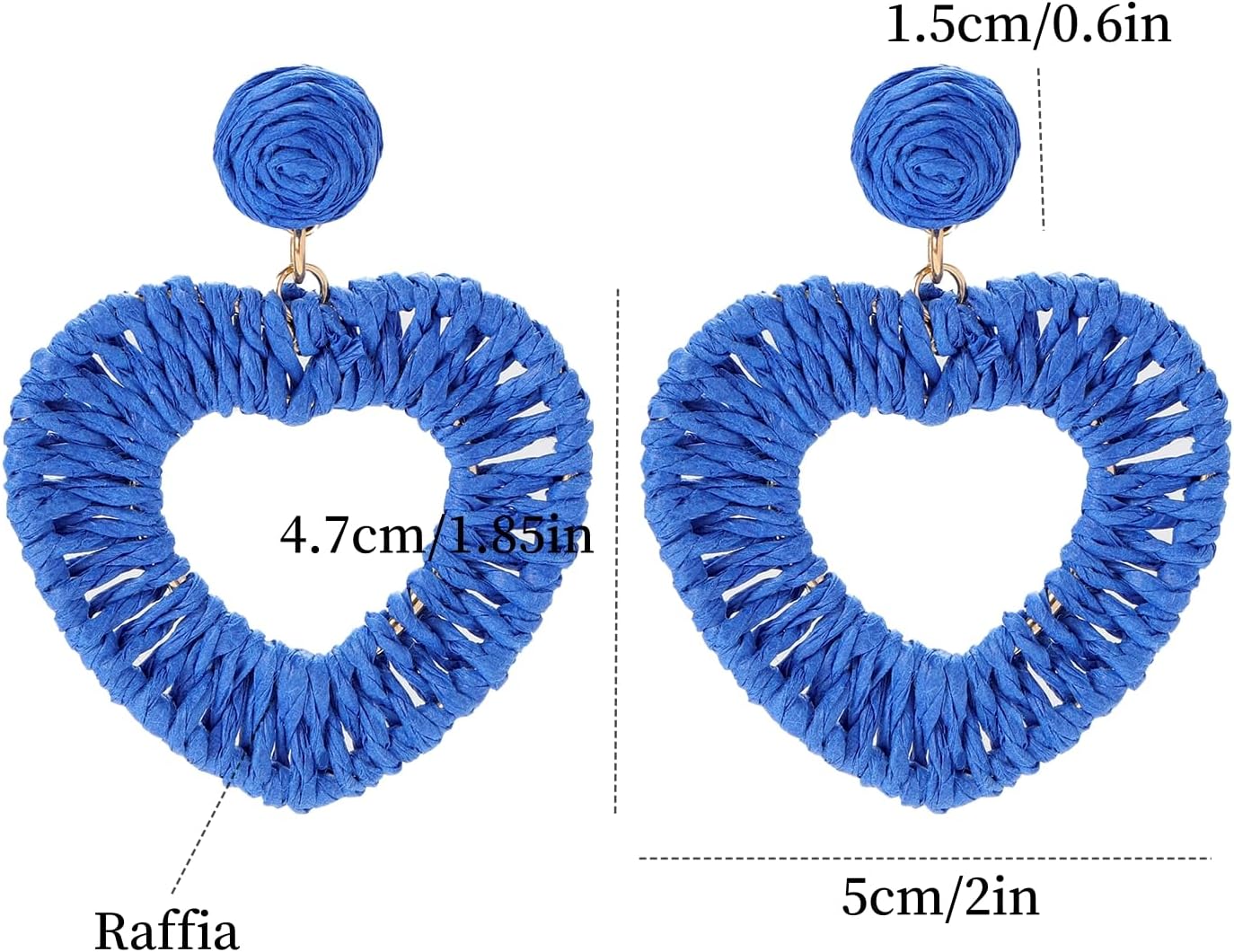 Raffia Heart Earrings for Women Trendy Handmade Boho Statement Straw Earrings Straw Earrings Cute Summer Beach Jewelry Heart Drop Dangle Earrings for Women - Image 2