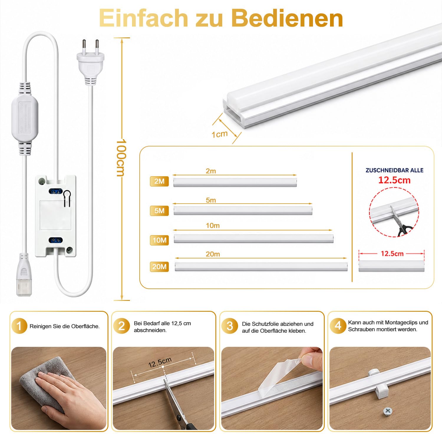MDee 5M 230V COB LED Streifen mit Bewegungsmelder IP65 3000K Warmweiß