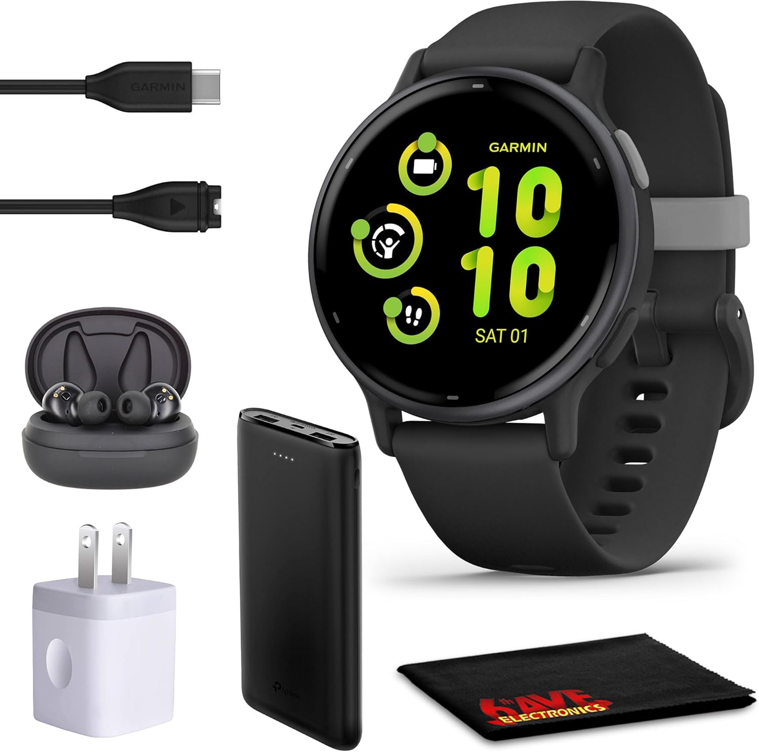 Garmin Vivoactive 5 Fitness Tracker Smart Watch for Women & Men with Slate Aluminum Bezel with Black Case and Silicone Band with 11 Days Battery Life and Bright 1.2” AMOLED Touchscreen Display