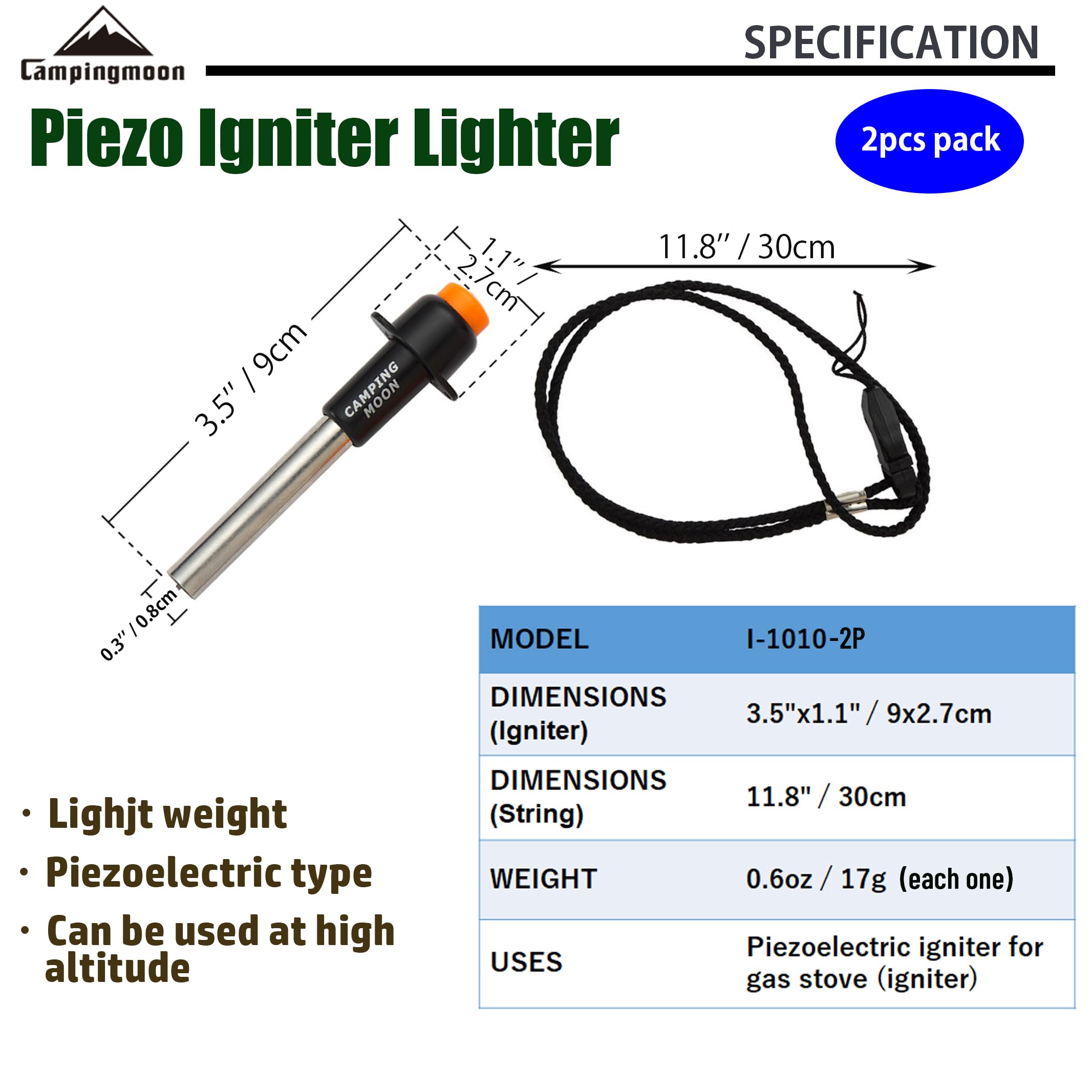 CAMPINGMOON Piezo Ignitor 2pcs Sparky Handheld Push Button Lighter I-1010-2P