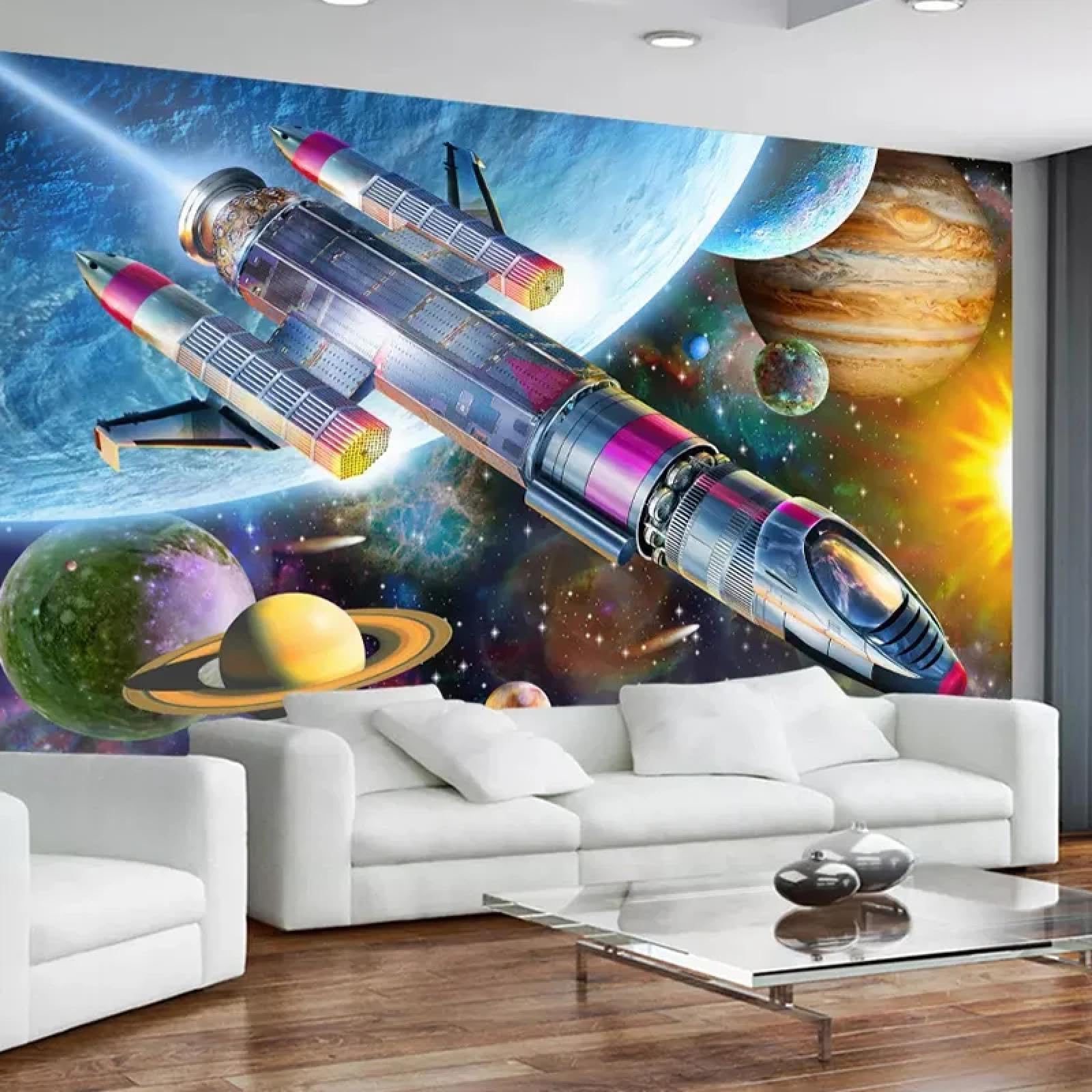 Mural 3D salon tapeta kreskówka przestrzeń wszechświat rakieta pokrycie ściany sypialnia sztuka dekoracja ścienna
