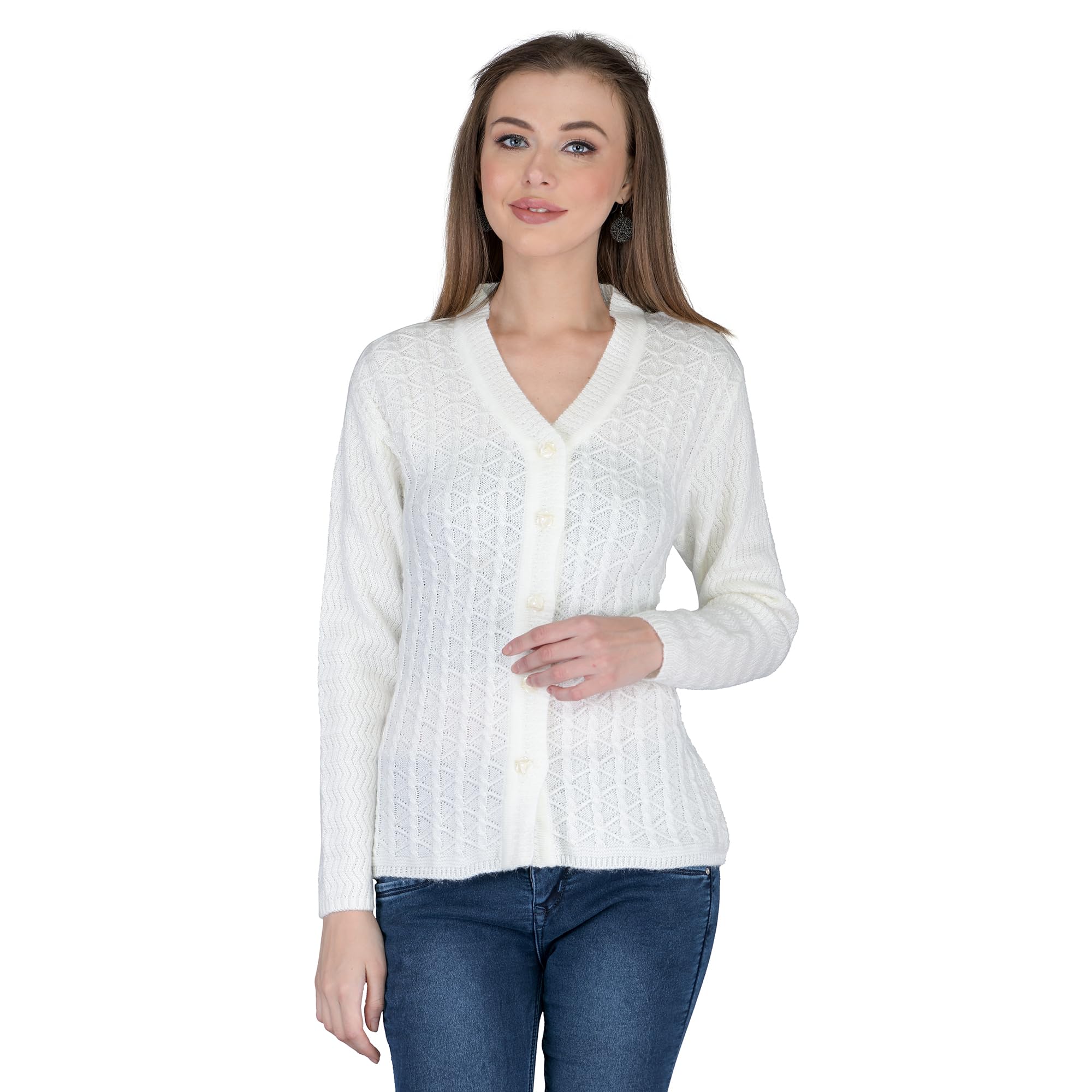 Lady Willington Women Woolen V-Neck Self Design Cardigan Heavy Rainbow Fabric Winter Wear Pure Wool Cardigans for Women Sweaters Fully Warm Cardigan Free Sizes-image-25