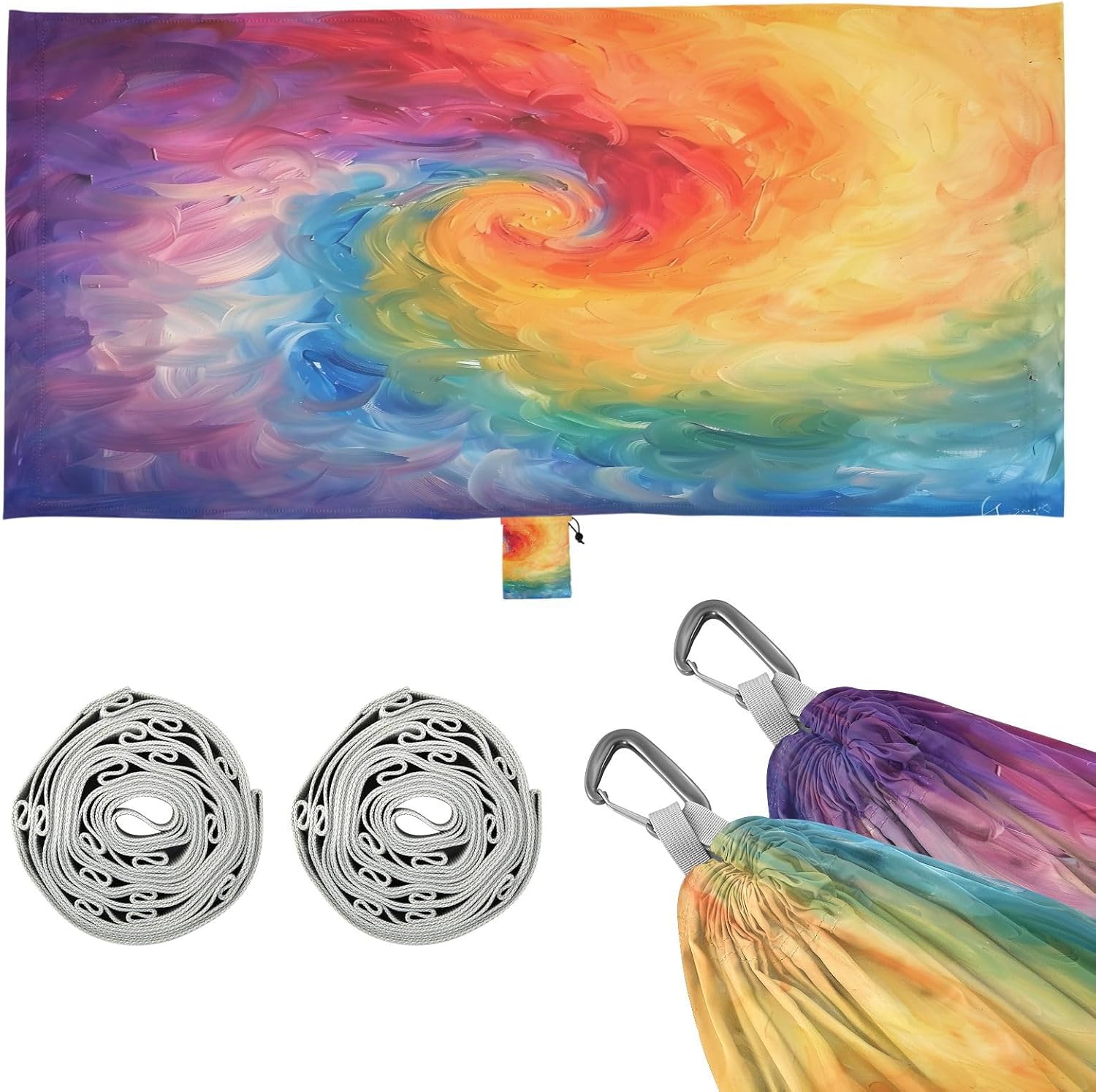 ALAZA Swirl Tie Dye Rainbow Color Camping Hammocks Single or 2 Person 500 lbs Portable Parachute Travel Hammock w/Tree Straps for Hiking Backpacking Indoor Outdoor