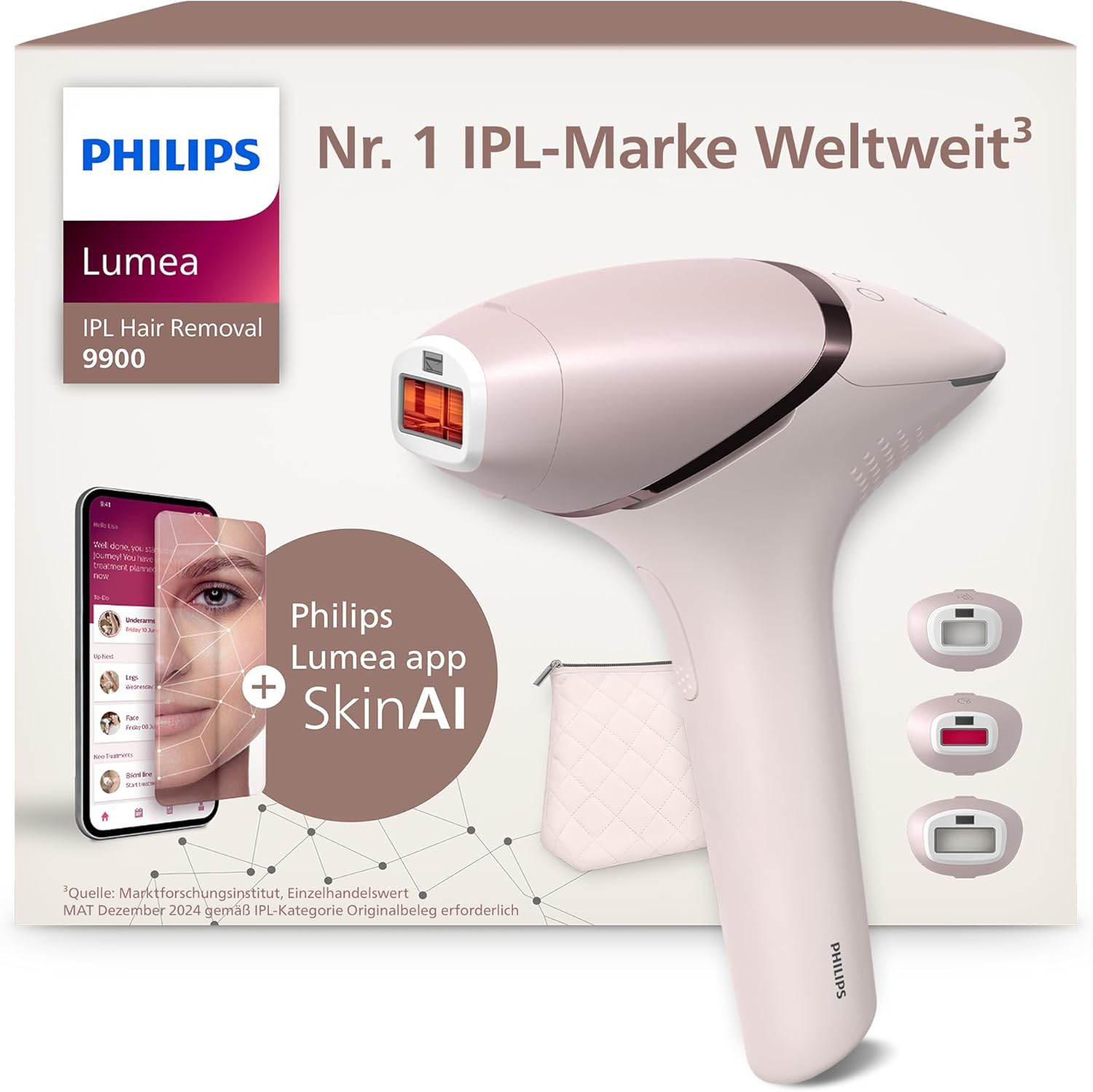 Philips Lumea IPL 9900 Series Hair Removal Device with SenseIQ & SkinAI Technology – Alternative to Laser Hair Removal – 3 attachments for body face & precision areas wireless BRI95302