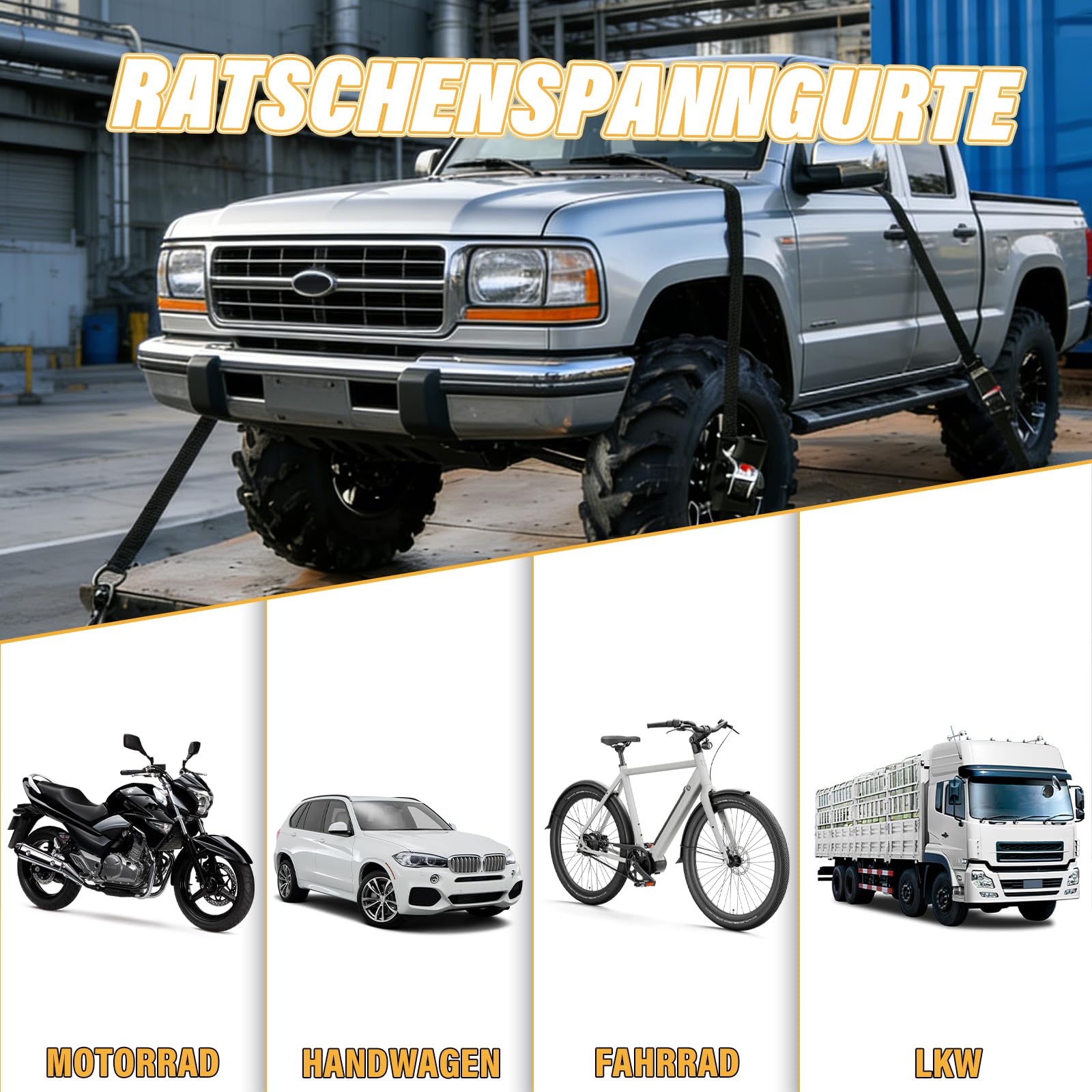 4 Stück Automatik Spanngurt mit S Haken, 3 m x 25mm, 680kg Bruchfestigkeit, Selbstaufrollend Spanngurte mit Ratsche, Zurrgurt für LKW, Kajak, Motorrad, Fahrrad und Anhänger