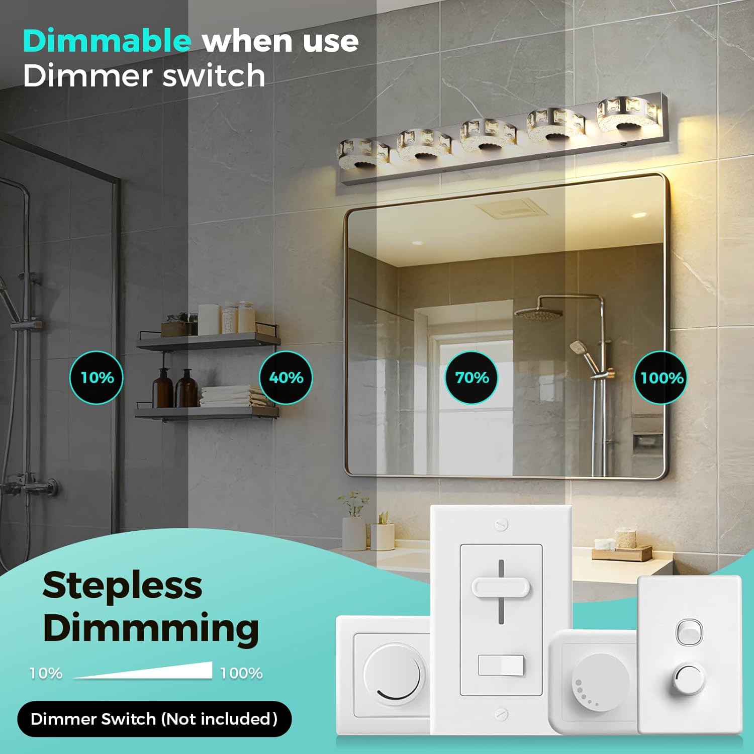 Modern Bathroom Vanity Lights 40W 36.6 inch Dimmable 5CCT Brushed Nickel Wall Lighting Light Fixtures for Bathroom Above Mirror(5-Light) Vanity Light, Living Room, Kitchen, Hallway