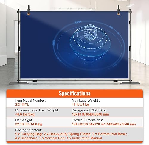 Miniatura 7 de VEVOR Soporte de fondo ajustable resistente de 10 x 10 pies con base de acero, kit de soporte para fotografía de fiestas, bodas, estudio de video