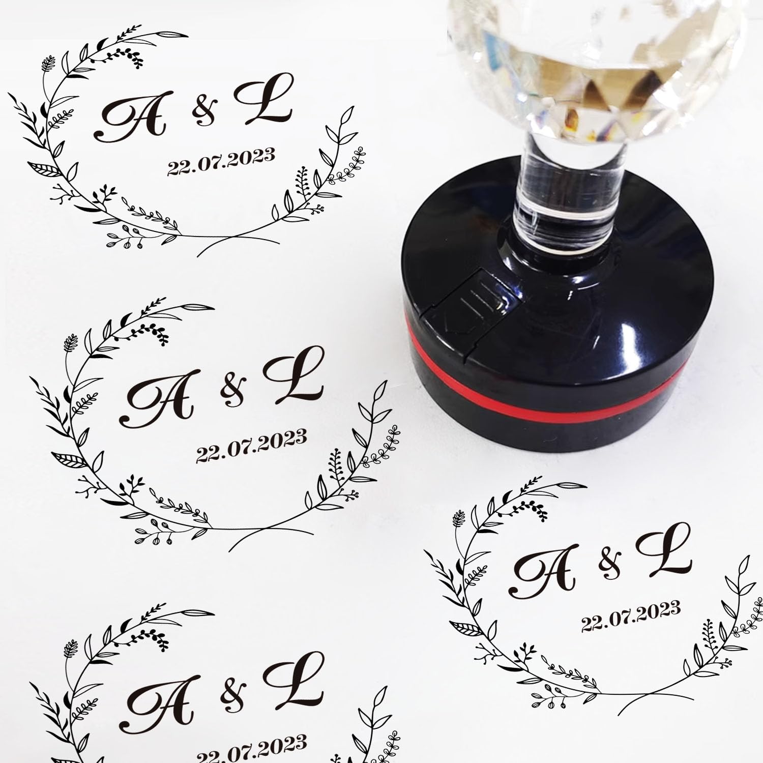 Personalized Monogram Self-Inking Stamp, Stamping for Wedding Envelope and Invitation, Customize Stamp with Your Logo& Initial & Letter/Signature/Couple Names/Family Crest,Wreath Design Stationery