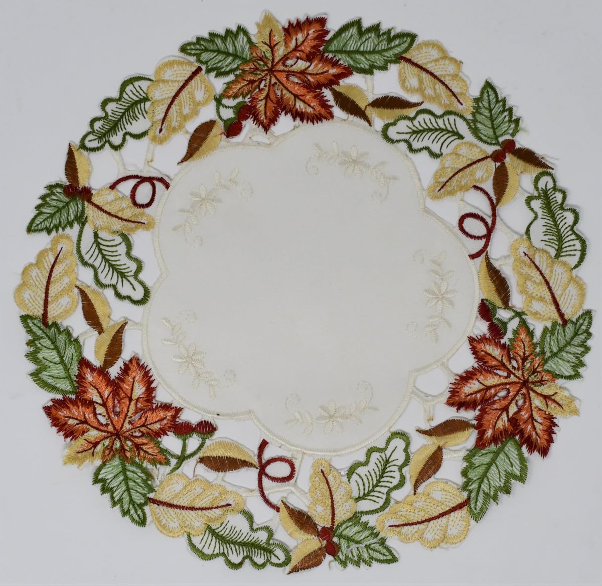 212 Main 12 in. Multicolored Autumn Leaves Doily